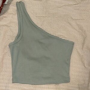 One-Shoulder Ribbed Top in Sage Green
